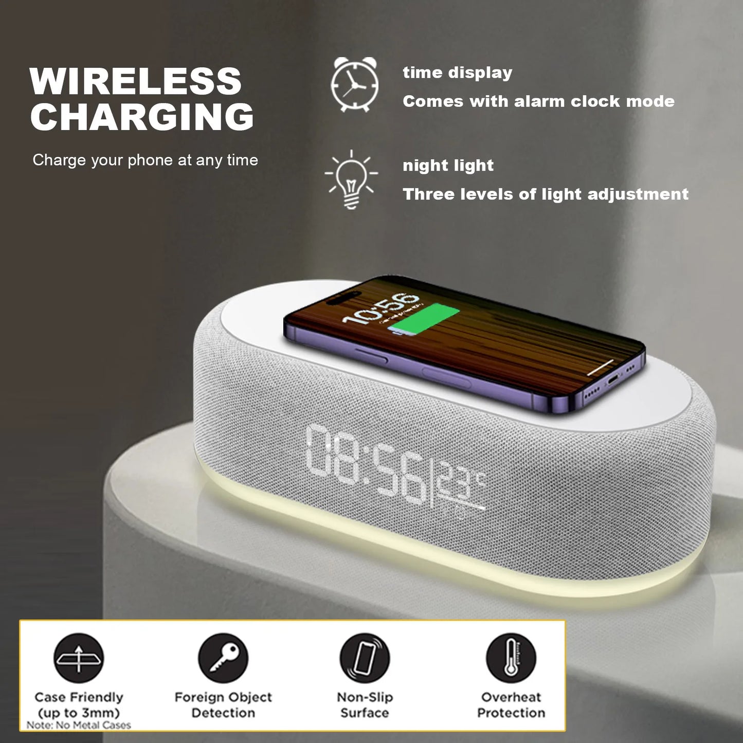 Fast Wireless Charger Alarm Clock